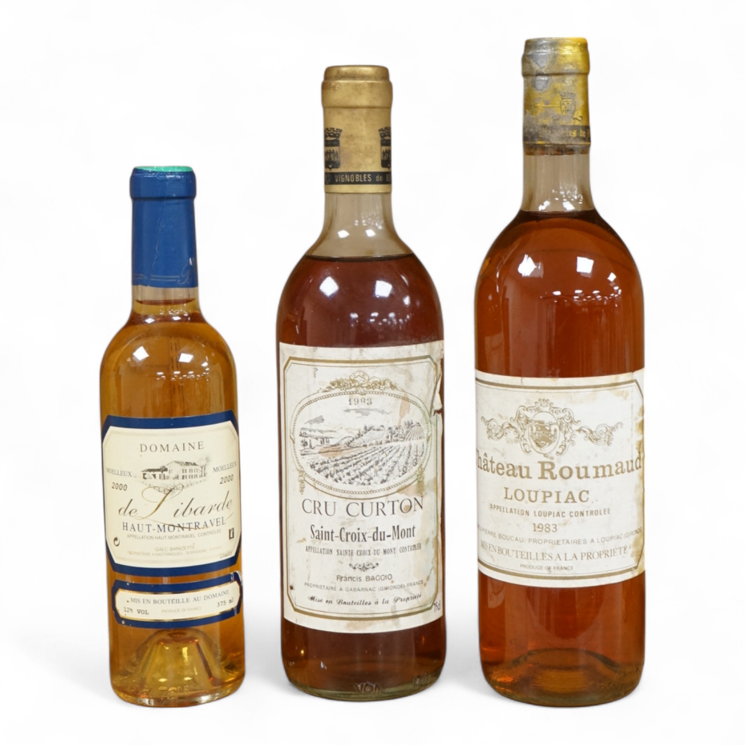 Dessert wines, Chateau Roumaud Loupiao 1983, Cru Curton St Croix du Mont, 1983 and Domaine Libard Haut Montreal, 2000